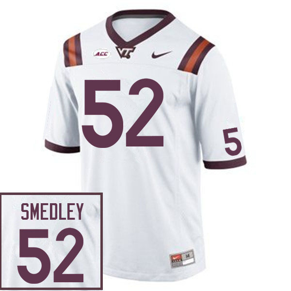Men #52 Tyler Smedley Virginia Tech Hokies College Football Jerseys Sale-White - Click Image to Close